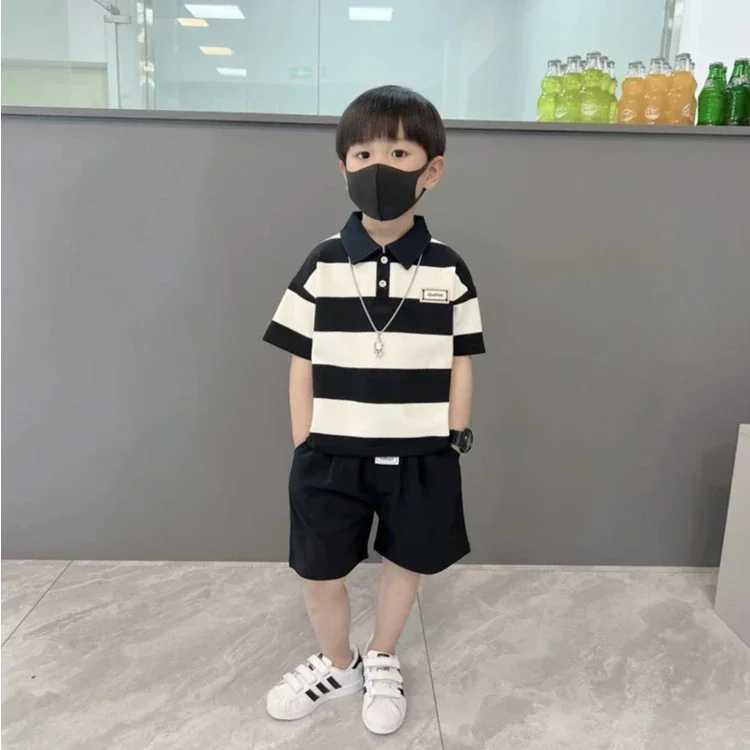 0-4 year old boy POLO shirt set baby boy stripe short sleeved summer T-shirt+2 shorts Boys lapel striped short sleeved W250218