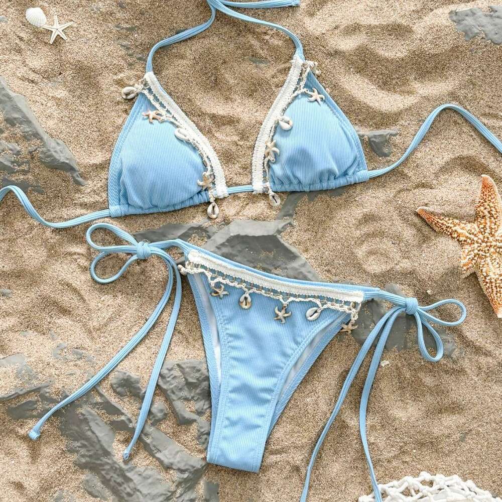 Women 2025 New Shell Beach Bikini Sexy Hanging Neck Strap Swimsuit Gather Maillot De Bain Swimsuit Designers Bikini Swim Suit New Product