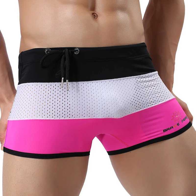 Mens Mesh Swimwear Swimming Trunks Sport Shorts Men Boxer Swim Shorts Sexy Patchwork Swimsuit Men Board Shorts M250218