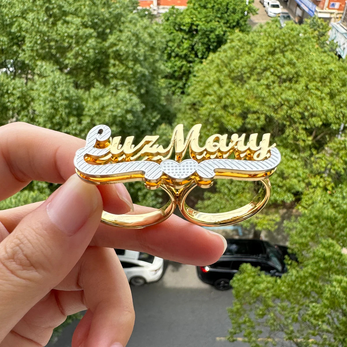 Custom Name Ring Stainless Steel Double Finger Ring Personalized 3D Double Layer Nameplate Womens Ring Jewelry Anniversary Gift 250214