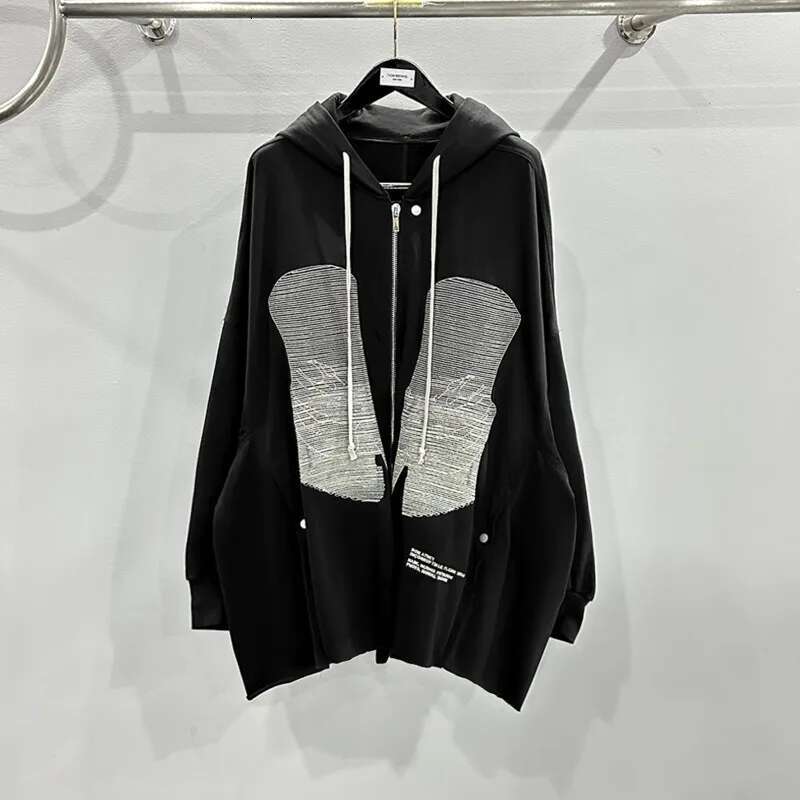 HKSH Men's Tide Dark RO Style Autumn Winter New Gothic Portrait Embroidery Hooded Cardigan Zipper Hoodie Chic Cotton Coat HK2362