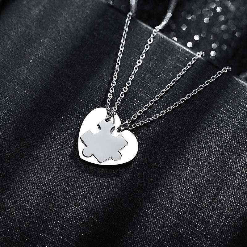 Korean version of minimalist Instagram style couple love building block necklace creative splicing 2-in-1 hip-hop pendant