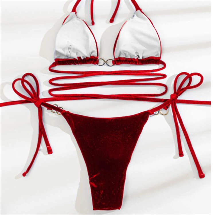 Monthly sales of 100000+ European and American split women's detachable chest cushion swimsuit veet bikini 2025 temperament versatile new trend c