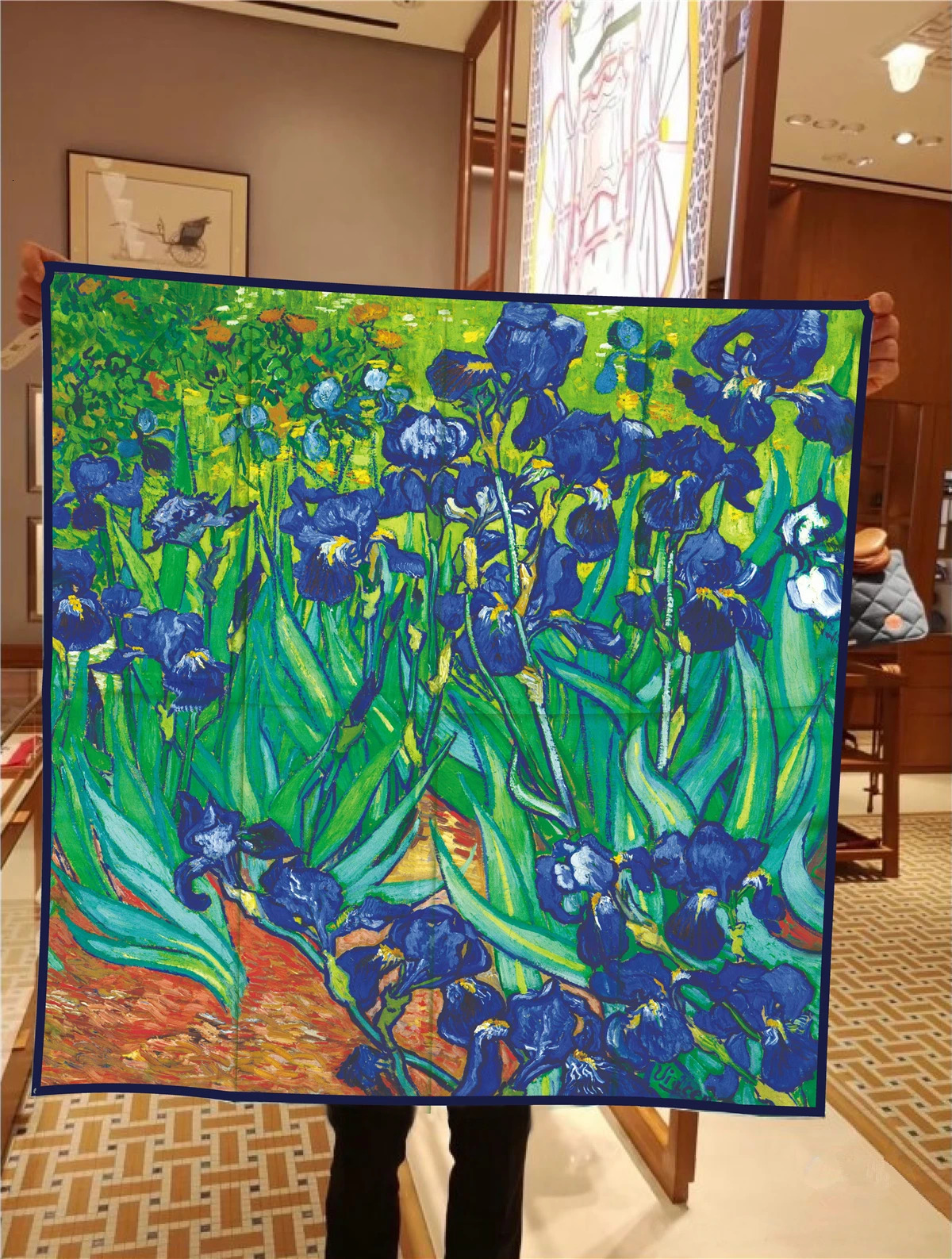 90cm Van Gogh Oil Painting Twill Silk Scarf Fashion Shawl Square Hijab Scarf Women Bandana Foulard Head Scarves 250213