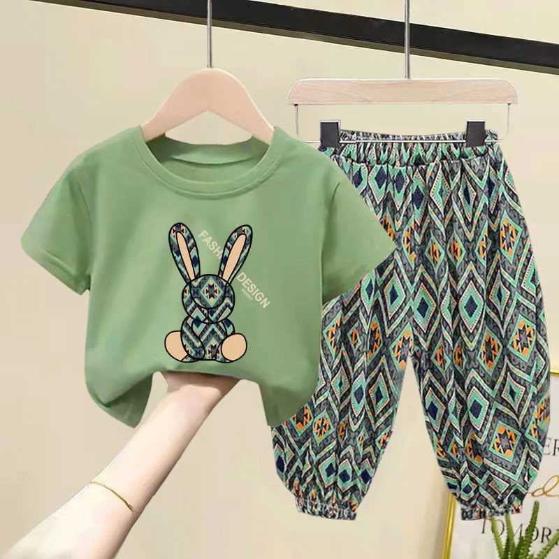 Children Clothing Sets Boys Girls 2023 Summer Mother Kids Clothes Cotton T-shirt Short Sleeves Trousers 2pcs Suit Baby Clothes W250218