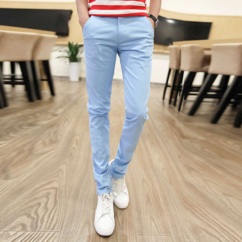 Internet Celebrity Slim Fit Small Leg For Men, Korean Version, Teenagers, Elastic Pencil Pants, Summer Clothes, Trendy Cards, Nine Point Harem Pants