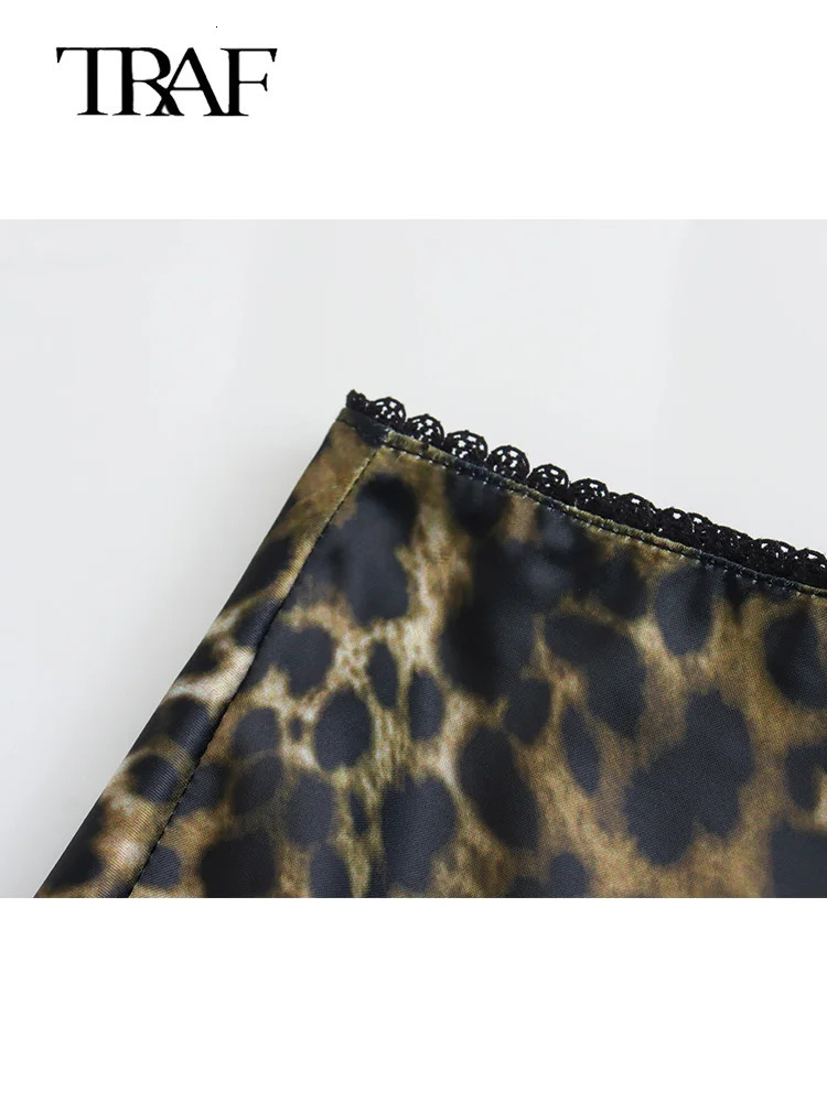 TRAF Women Vintage Chic Leopard Skirt Fashion Spring Summer Holiday Zipper Long Straight 250213