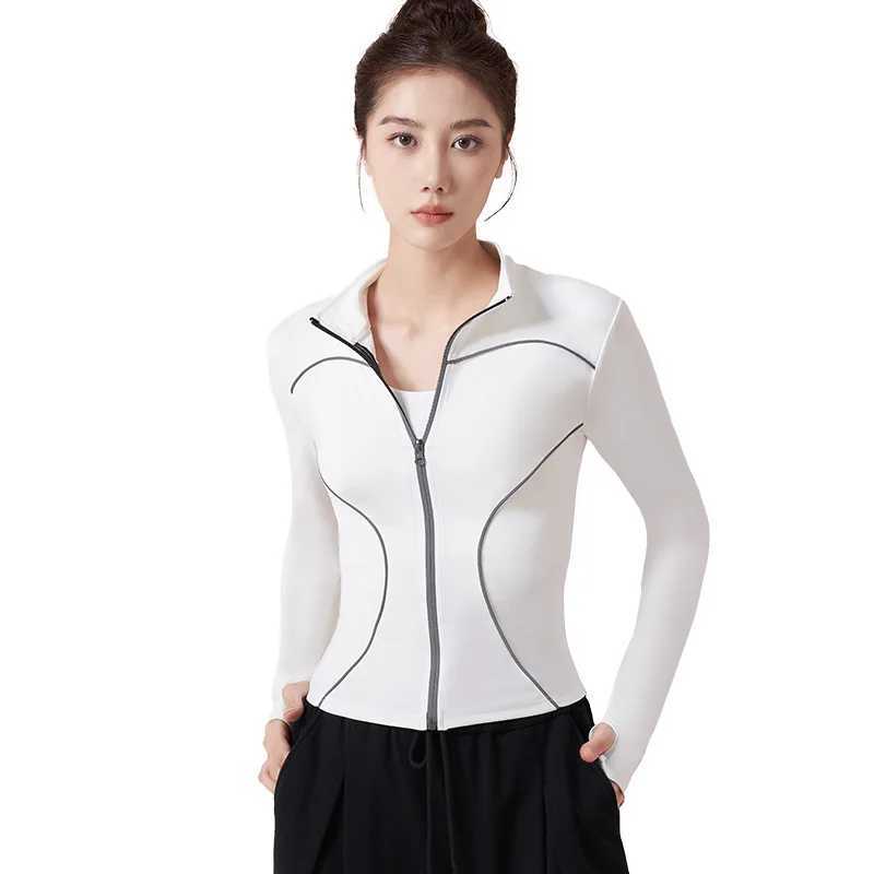 Active Shirts Tees 2023 New Womens Autumn Winter Front Zipper Elastic Tight Slim Sports Jacket Running Training Breathable Gym Top H25218