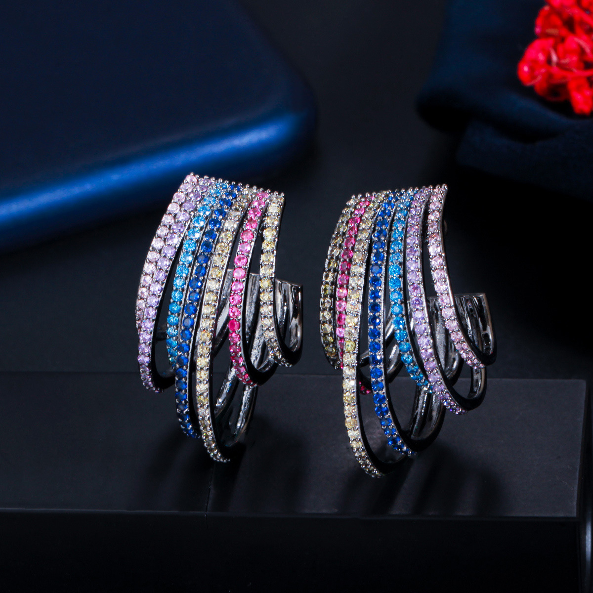 Gorgeous Lady Stud Earrings Luxury Jewelry 925 Sterling Silver 18K Gold Fill Pave White 5A Cubic Zircon CZ Diamond Hollow Party Vintage Women Cross Ea