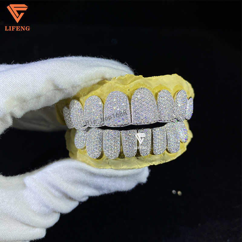 8 on 8 Custom Honeycomb 925 Sterling Silver Grillz for Teeth Moissanite Diamond Teeth Grillz Hip Hop Jewelry Men Grillz