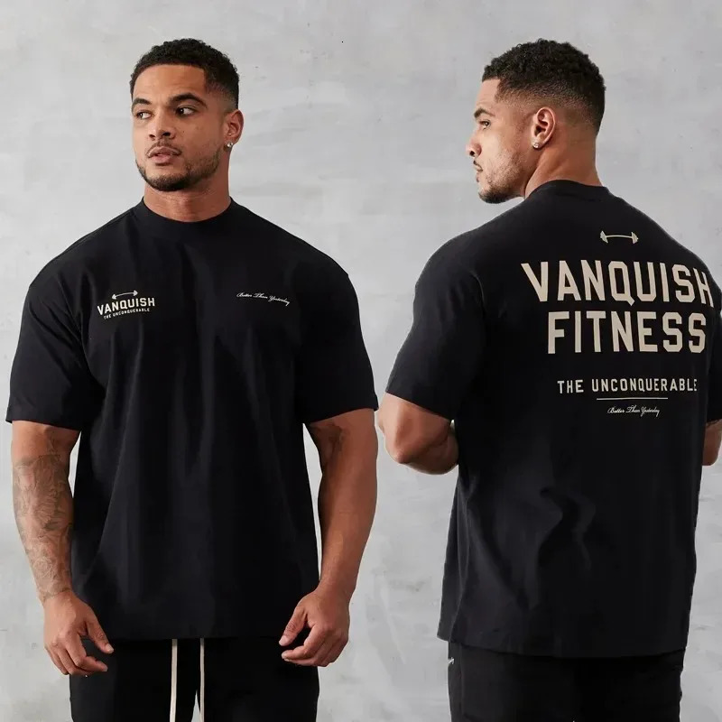 Mens Vintage Oversized T-Shirt Summer Sports Fitness Cotton Crew Neck Short Sleeve Joggers Gym Running Training T-Shirts 250217