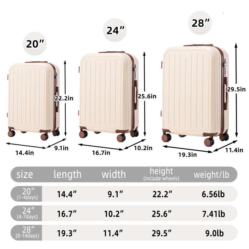 Suitcases 20/24/28in ABS Spinner Wheel Lage Carry on Suitcase with Cup Holder USB Port (Beige)