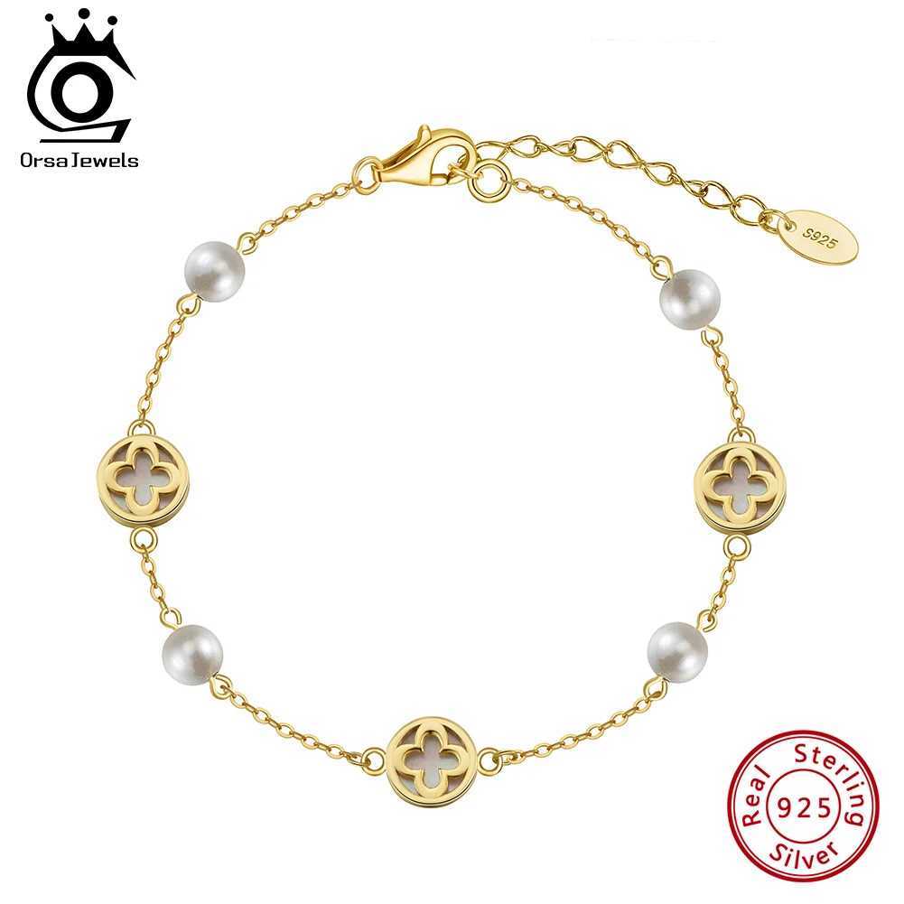 Chain ORSA JEWELS 925 sterling silver shell O-chain with four leaf clover design pearls symbolize wealth and good luck H250217