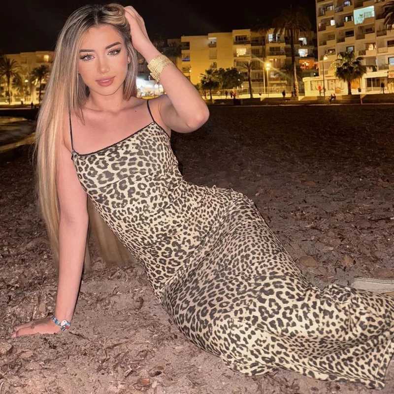 Basic Casual Dresses Lygens Leopard Print Spaghetti Backless Long WomenS Dresses Summer Elegant Evening Beach Vacation Dress Party Ladies Outfit H2521