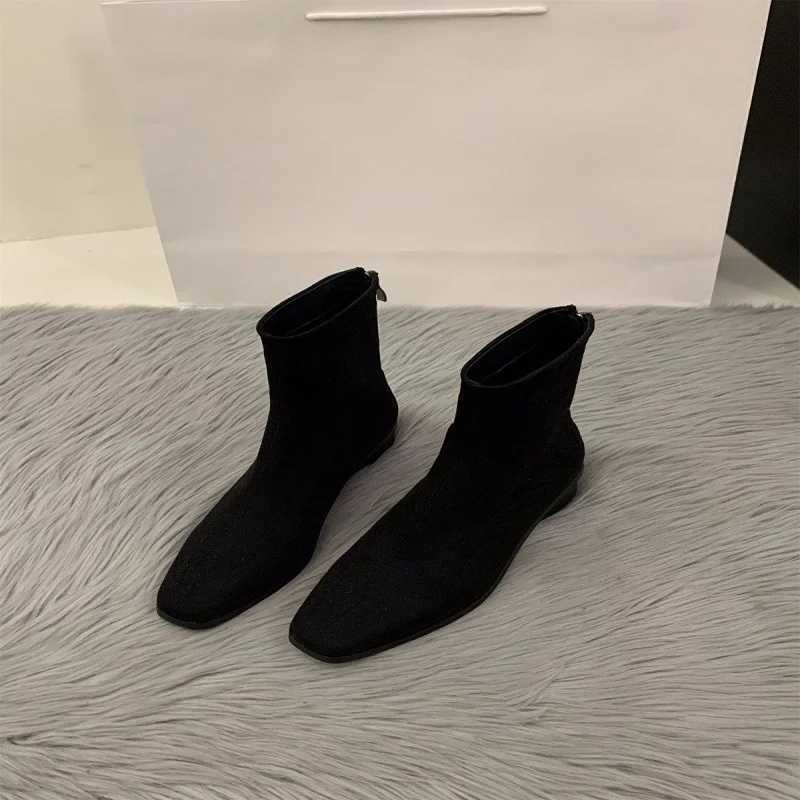 Autumn and Winter New Coarse Heel Suede Ankle Boots Womens Fi Versatile Elastic Short Boots Korean Skinny BootsXJ250217