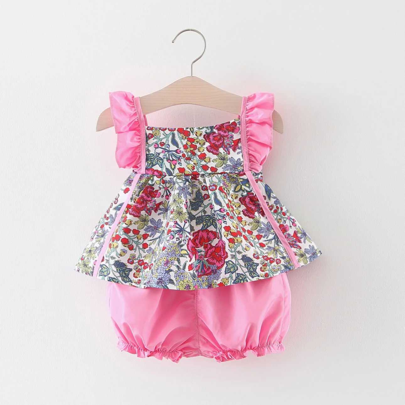 Girls summer new sleeveless shoulder strap floral top+PP pants two-piece set suitable for infants aged 0-3 W250218