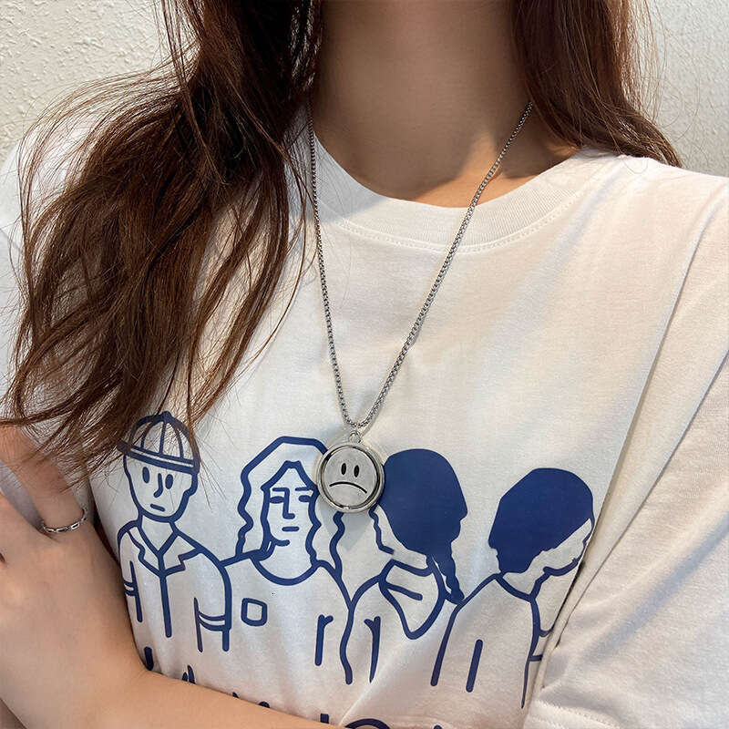 Rotating Smig Face Necklace Hip Hop Pendant Flipped Expression Artistic Men and Women Trendy Mood New Sweater Chain