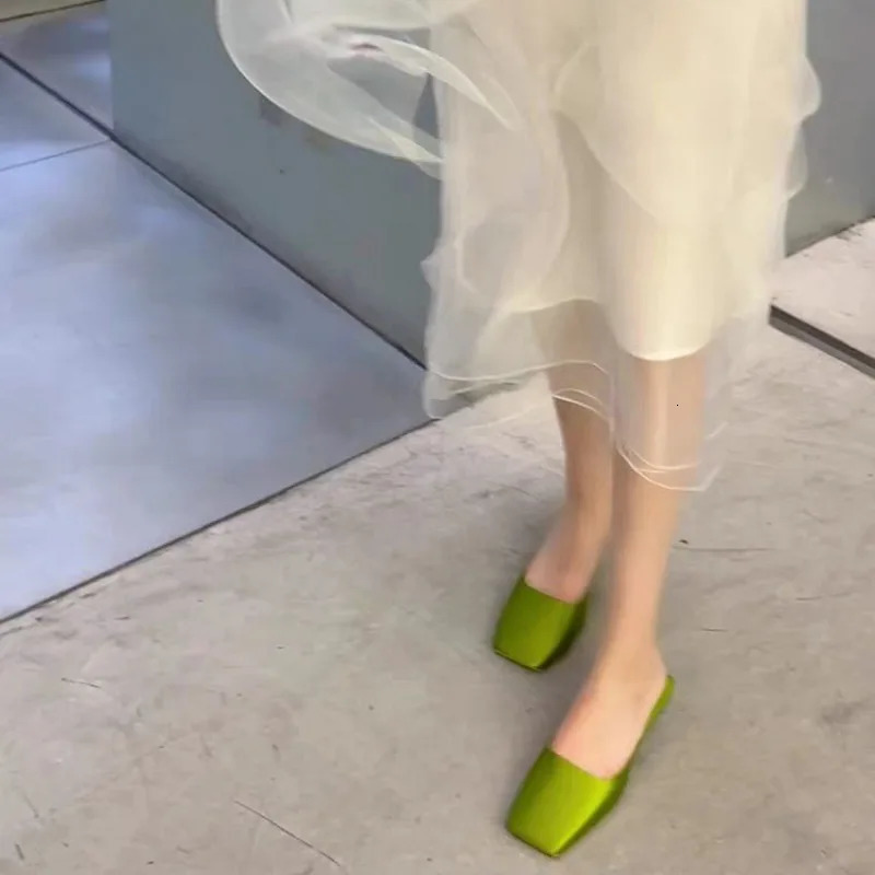 Sandals Square Toe Loafers Ladies Slippers Female Shoes Mules for Women Slides Low on A Wedge Block Heels er 250213