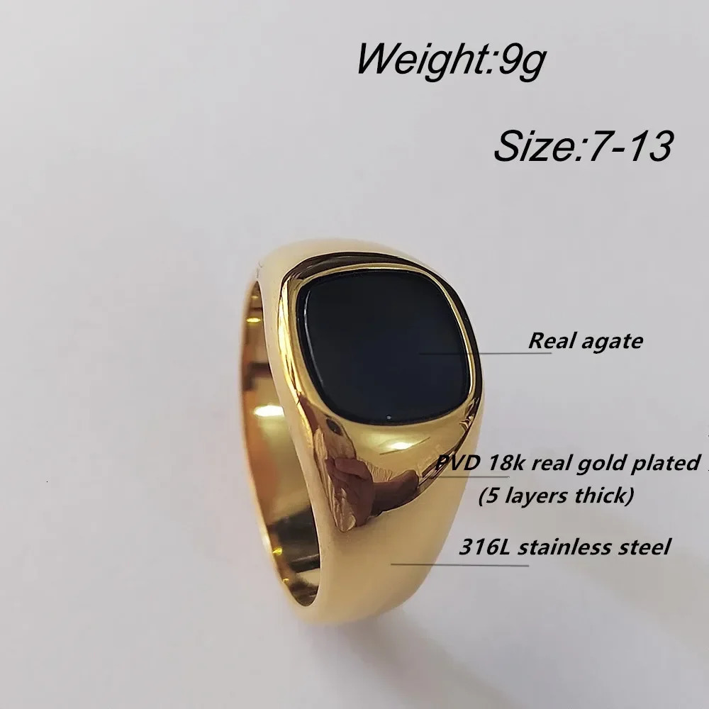 Korean Mens Square Agate Rings Silver Color Stainless Steel Classic Male Finger Signet Ring Fashion Jewelry Gift for Boyfriend 250218
