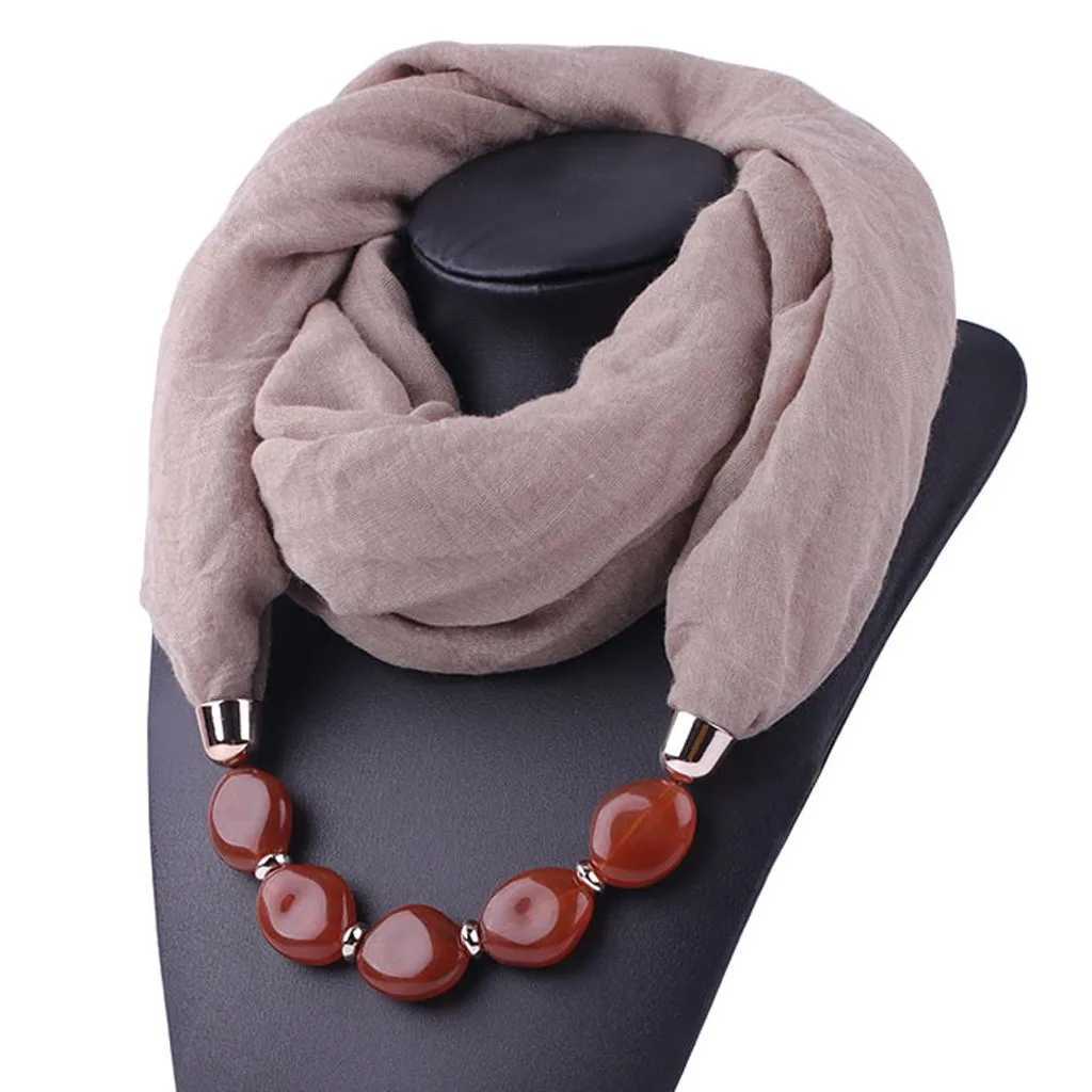 Solid jewelry bead pendant necklace scarf head scarf womens ethnic cotton linen Muslim headscarf Wrs Foulard womens W250218