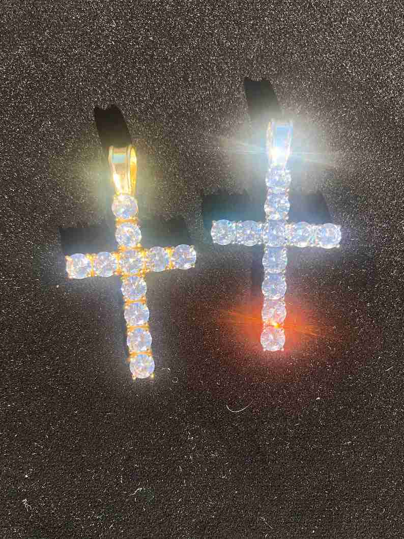 18K Gold Plated 925 Sterling Silver Cross Pendant VVS1 Iced Out Moissanite Pendant Necklace Mens Hip Hop Jewelry