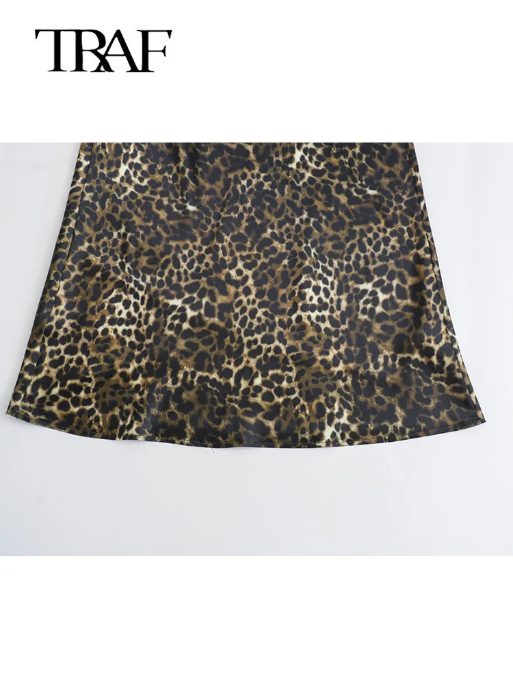 TRAF Women Vintage Chic Leopard Skirt Fashion Spring Summer Holiday Zipper Long Straight 250213