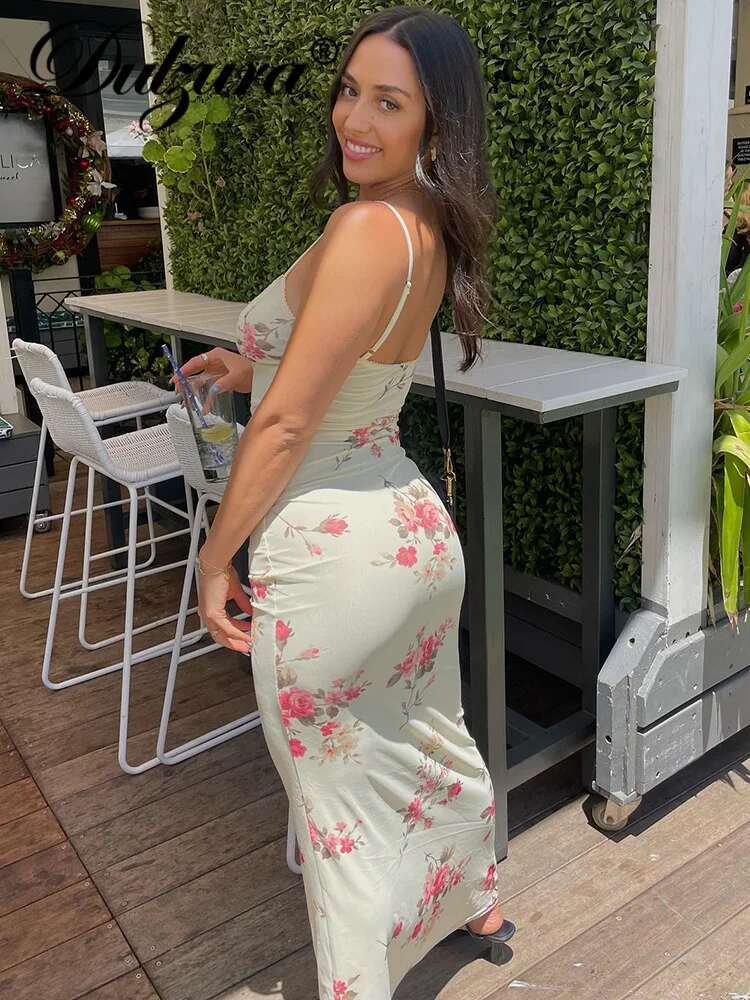 Dulzura Sexy Y2k Clothes Ral Print Sleeveless Backless Bodycon Maxi Dresses For Women 2023 Club Birthday Party Elegant Outfit