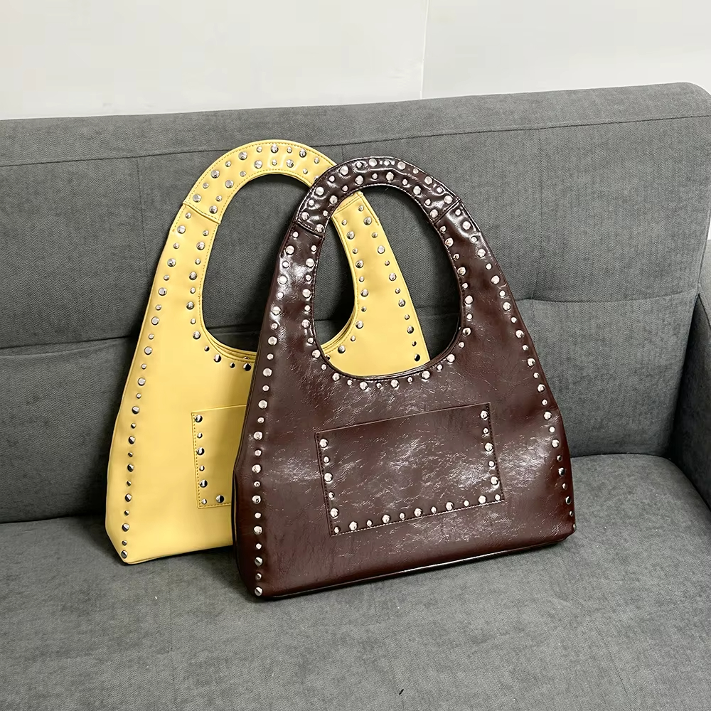 Free Shipping Retro Designer Women's Shoulder Bag Motorcycle Wind Oil Wax Leather Armpit Handbag For Women Designer Bag Luxury Bag Tote Bag