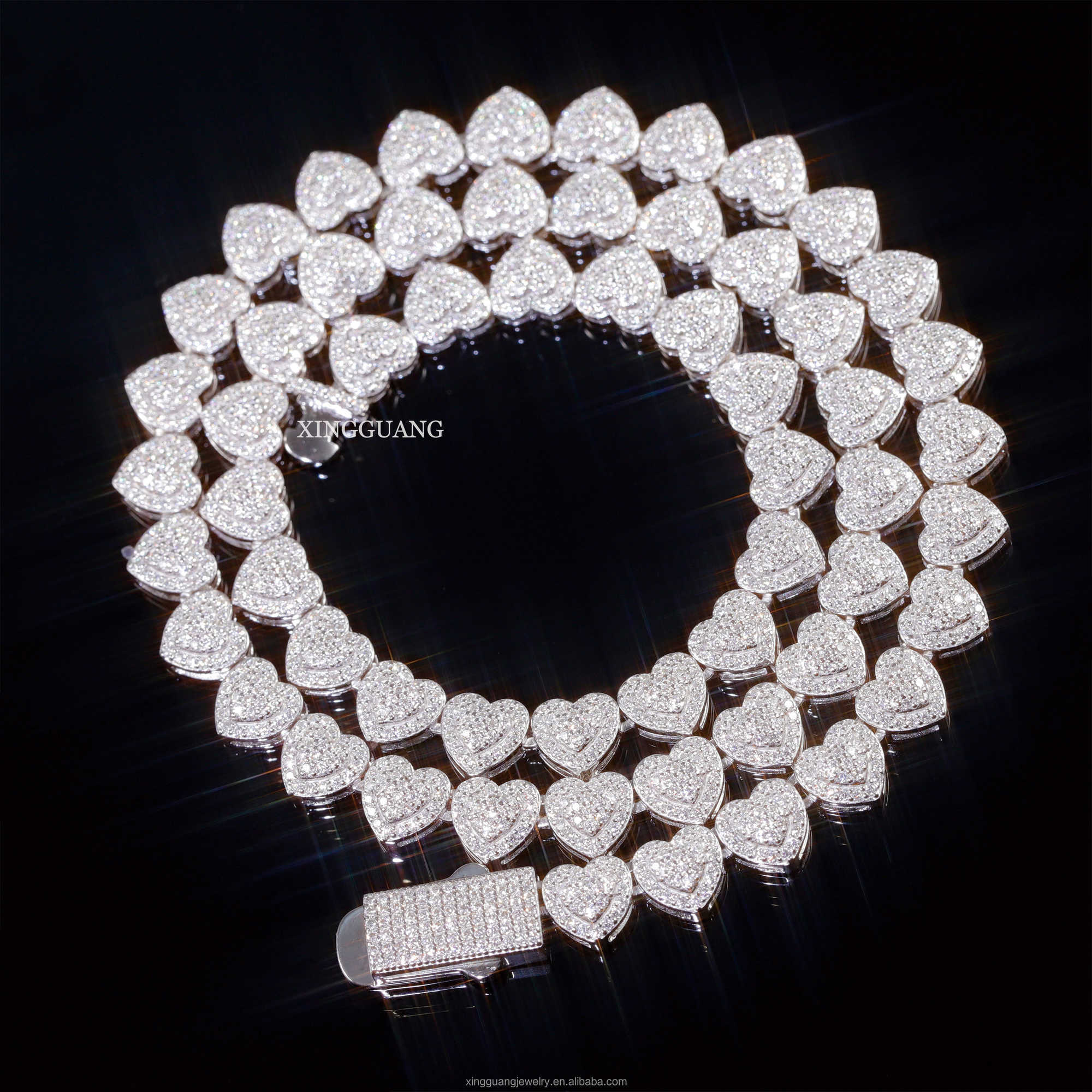 Heart shape Moissanite Cuban Chain 10mm Wide S925 Silver Men Chain Hip Hop Necklace VVS Moissanite Cuban Link Chain