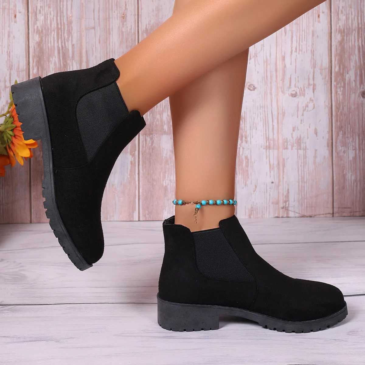 Women Solid Color Lazy Ankle Boots/Lightweight N-slip Slip- Design/Outdoor Casual fi Short Boots/Punk Style Ladies Chike BootsXJ250217