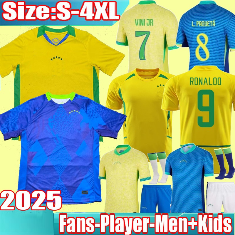 S-4XL BRASIL Home soccer jersey 2002 2024 2025 camiseta de futebol BraziLS RONALDO VINICIUS JR 24 25 26 Ronaldinho retro football shirt Men Kids kit set uniforms