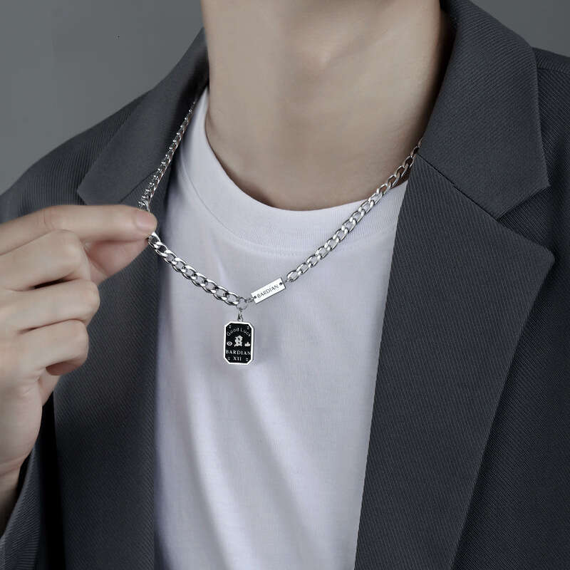 Fang Pai Letter Titanium Steel Necklace for Boys Hip Hop Trend Light Cuban Street clavicle Chain High Sense Female Pendant