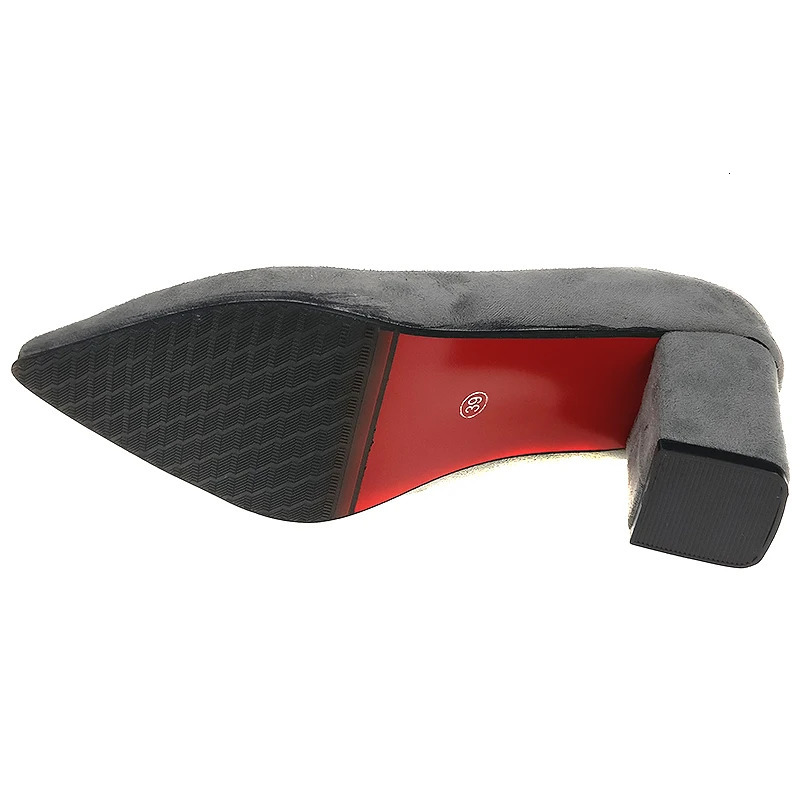 Aphixta Shoes Square Heel Women Pointed Toe Pumps Fashion Gray High Heels Flock Leather Black Party Shoes Plus Big size 47 48 50 250217