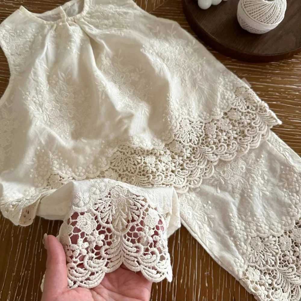 2025 Summer 2pcs Toddler Girls Vest Set Solid Floral Lace Children Outfit Clothing for 2-8 Years W250218