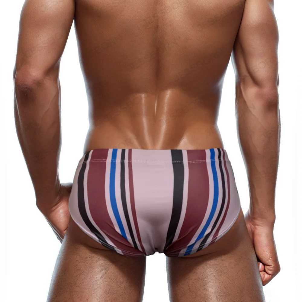 Striped Sexy Swimming Trunks Men Swimwear Men Swim Boxer Briefs Swimsuit Beach Shorts Surfing Bathing Suit Gay Boardshorts M250218