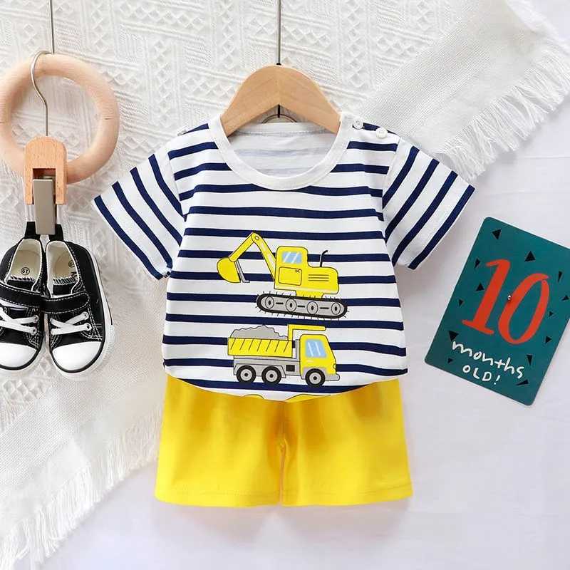 2023 New Kids Sets Summer Print Cute Boys Girls 2pcs Outfits Childrens Clothes Cotton Casual Toddler Tshirts Shorts Set W250218