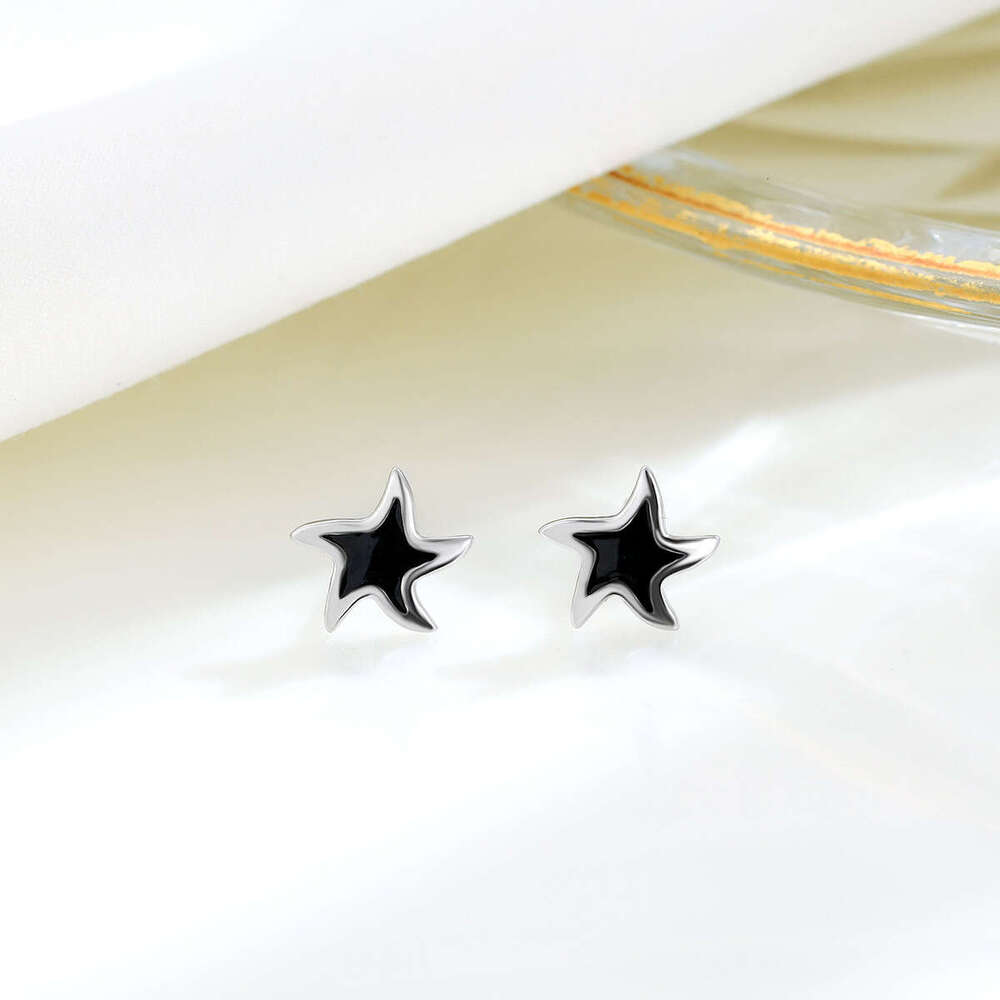 Sterg sier black five pointed star simple versatile ear bone studs, personalized starfish earrings, temperament and fashion accessories