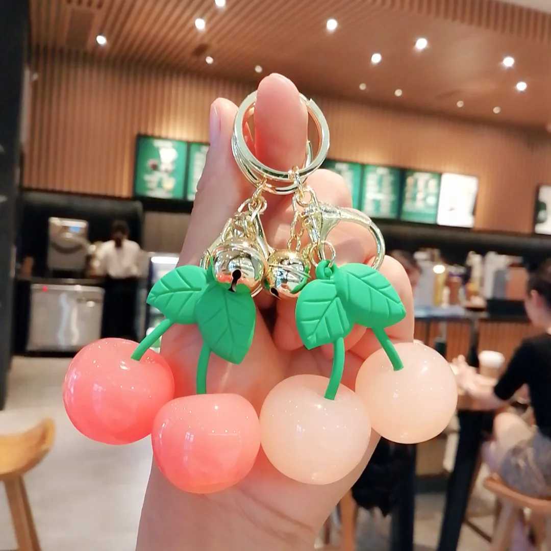 Keychains Lanyards Bag Parts Accessories New Simulated Delicious Cherry Keychain Summer Fruit Pendant Womens Jewelry Gift H250217