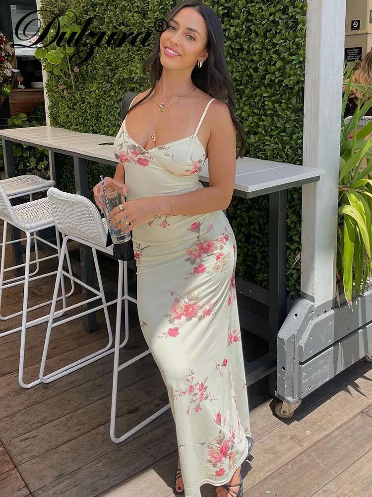 Dulzura Sexy Y2k Clothes Ral Print Sleeveless Backless Bodycon Maxi Dresses For Women 2023 Club Birthday Party Elegant Outfit