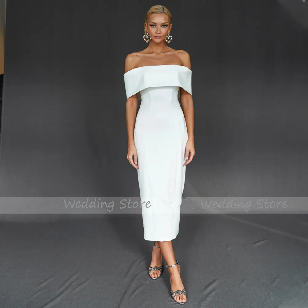 Short Wedding Dress Simple Off the Shoulder Sheath/Column Wedding Gown For Women 2025 Bride Backless Short Bridal Reception Dress Vestido De Noiva Cus