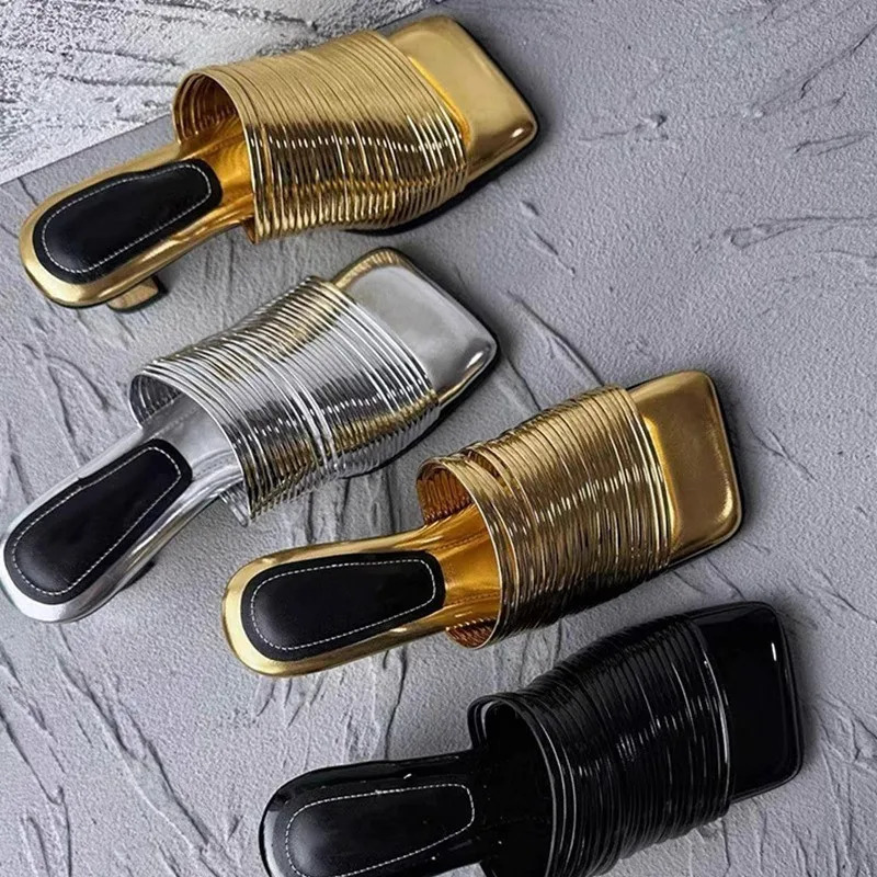 Eilyken Rome Narrow Band Square Toe Womens Slipper Sandals Summer Sexy High Heel Ladies Mules Slides Shoes 250217