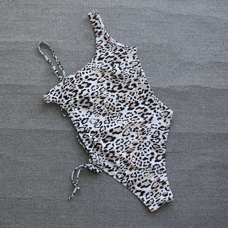 Women Leopard Print Criss Cross Hollow Out One-piece Swimsuit, Spaghetti Strap High Cut Stretchy Bathing Suits