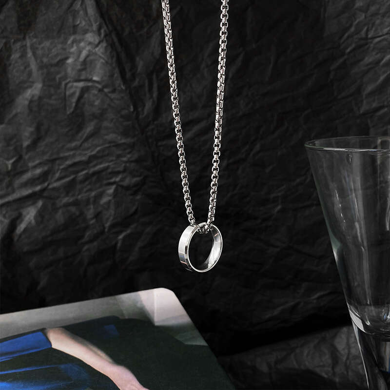 Wang Yibo's Same Style Titanium Steel Ring Necklace for Women's Instagram Trendy Hip Hop Personality Couple 2021 New Sweater Chain