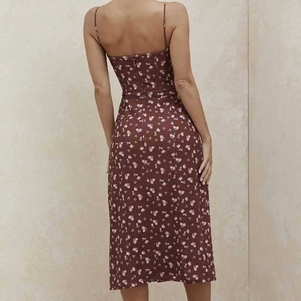 Basic Casual Dresses 1 piece of spaghetti shoulder strap womens dress with pleated hem evening floral print comfortable summer suspender midi H25217