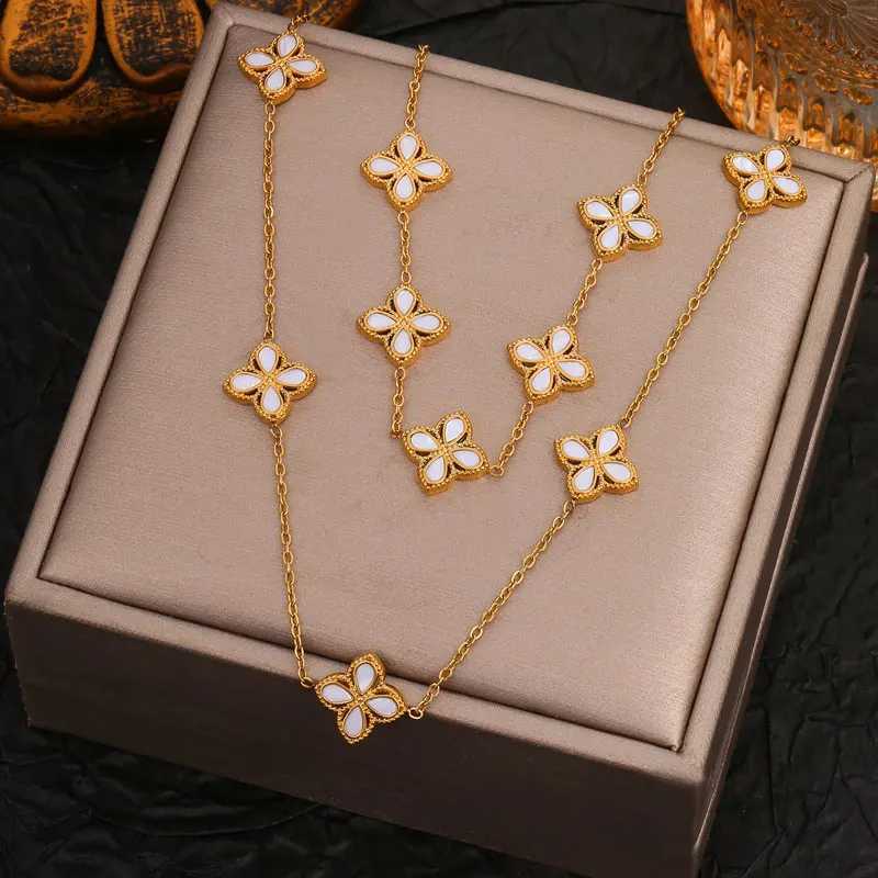 Earrings Necklace 316L Stainless Steel White Shell Four Leaf Clover Bracelet for Women Fashion Non-fading Jewelry Gifts Bijoux Pulseras H250217