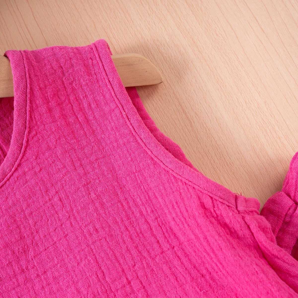 2024 Summer Solid Ruffle Top and Wide Leg 2-piece Solid Korean Childrens Clothing 0-6YXJ250410