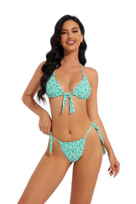 European American fashion printed sexy three-point bikini swimsuit 2025 new style chic and elegant clothing