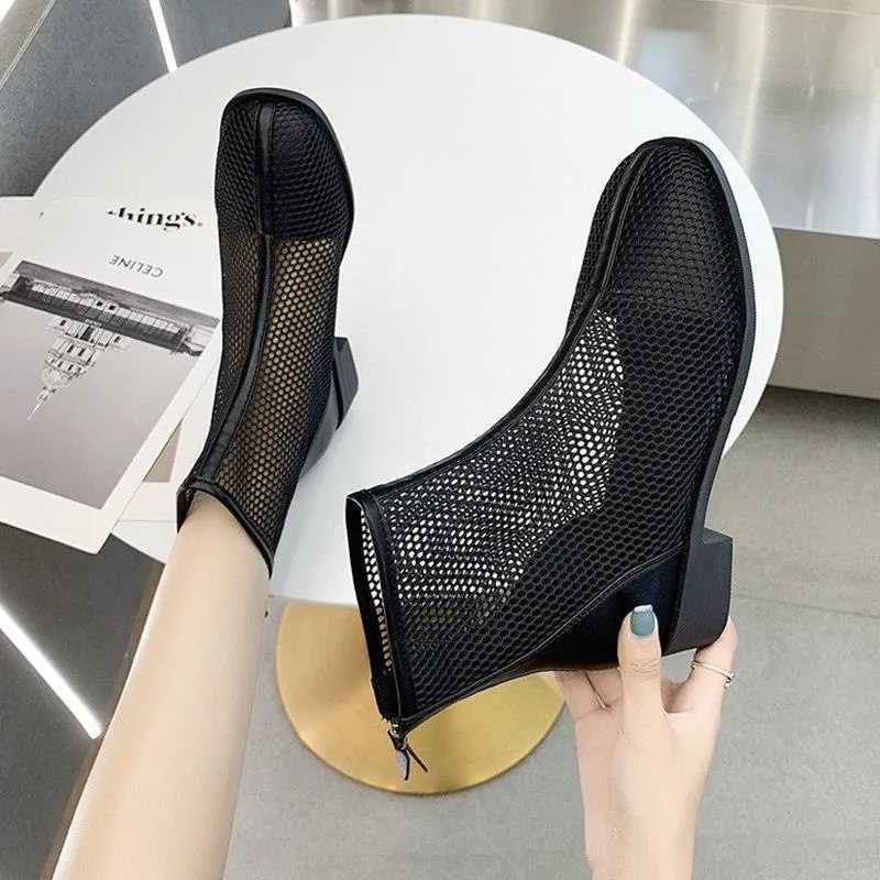 2023 Womens Ankle Boots Summer New Fi Thick-Soled High-Top Ladies Sandals Mesh Breathable Comfortable Short BootsXJ250217