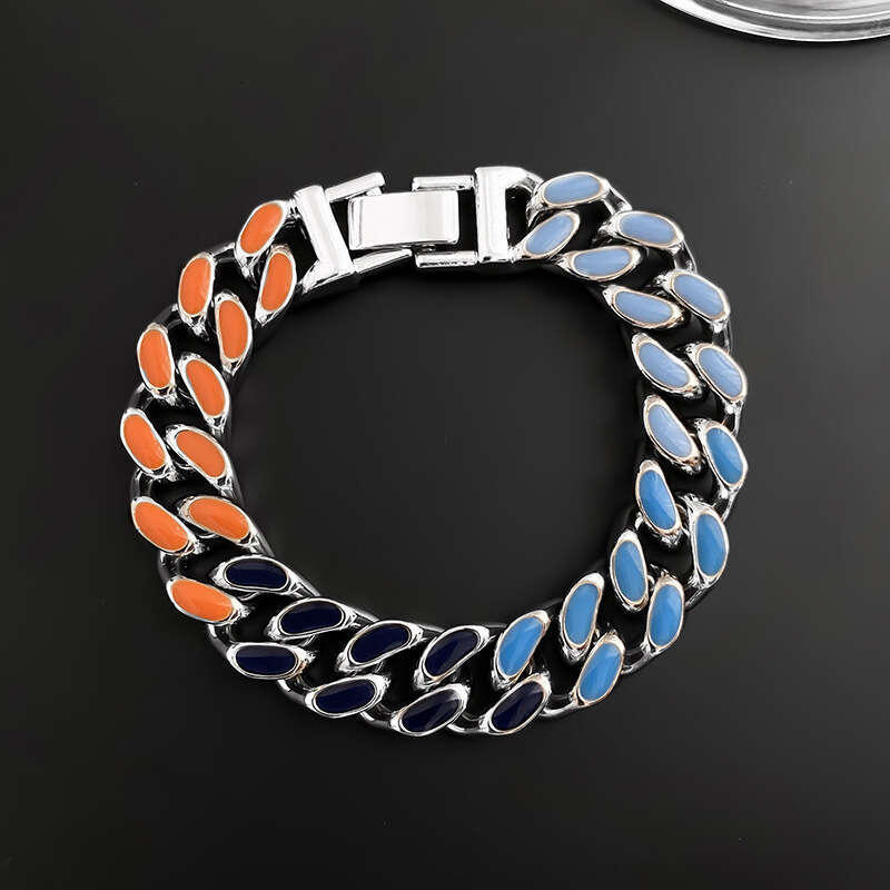 Colorful high street style Cuban bracelet for men, hip-hop, women, couple, same drip glue contrasting color, simple coarse style, trendy and cool hand