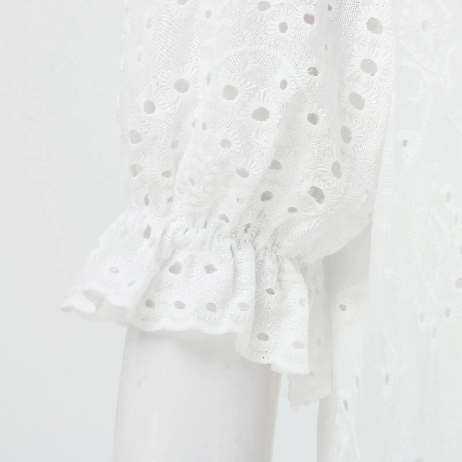 Summer cotton white womens casual hollow crochet bohemian loose beach long skirt womens plus size holiday ruffled dress 250213